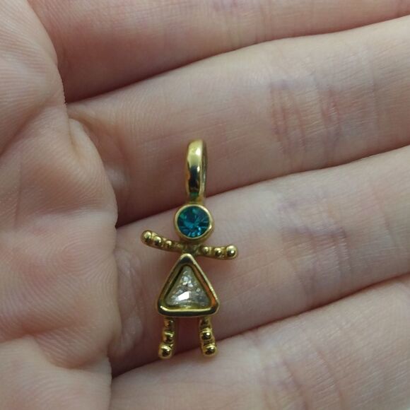 ❤️18kt stamped‎ gold emerald and stone necklace pendant - Picture 3 of 3